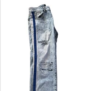White And blue jeans With a Blue Line